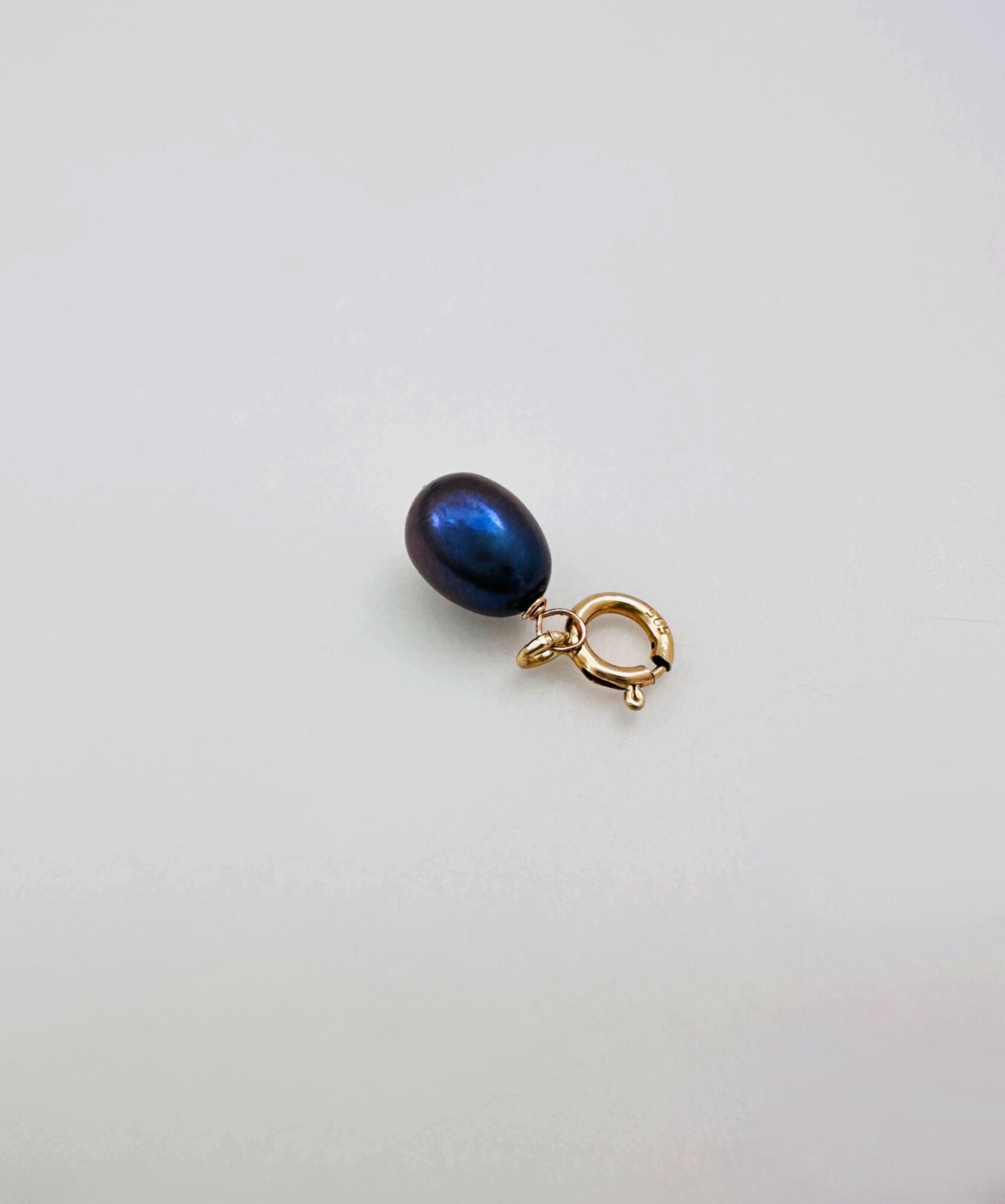 14K Solid Yellow Gold Dangle 6mm Mini Peacock Pearl Charm Pendant w/Spring Clasp