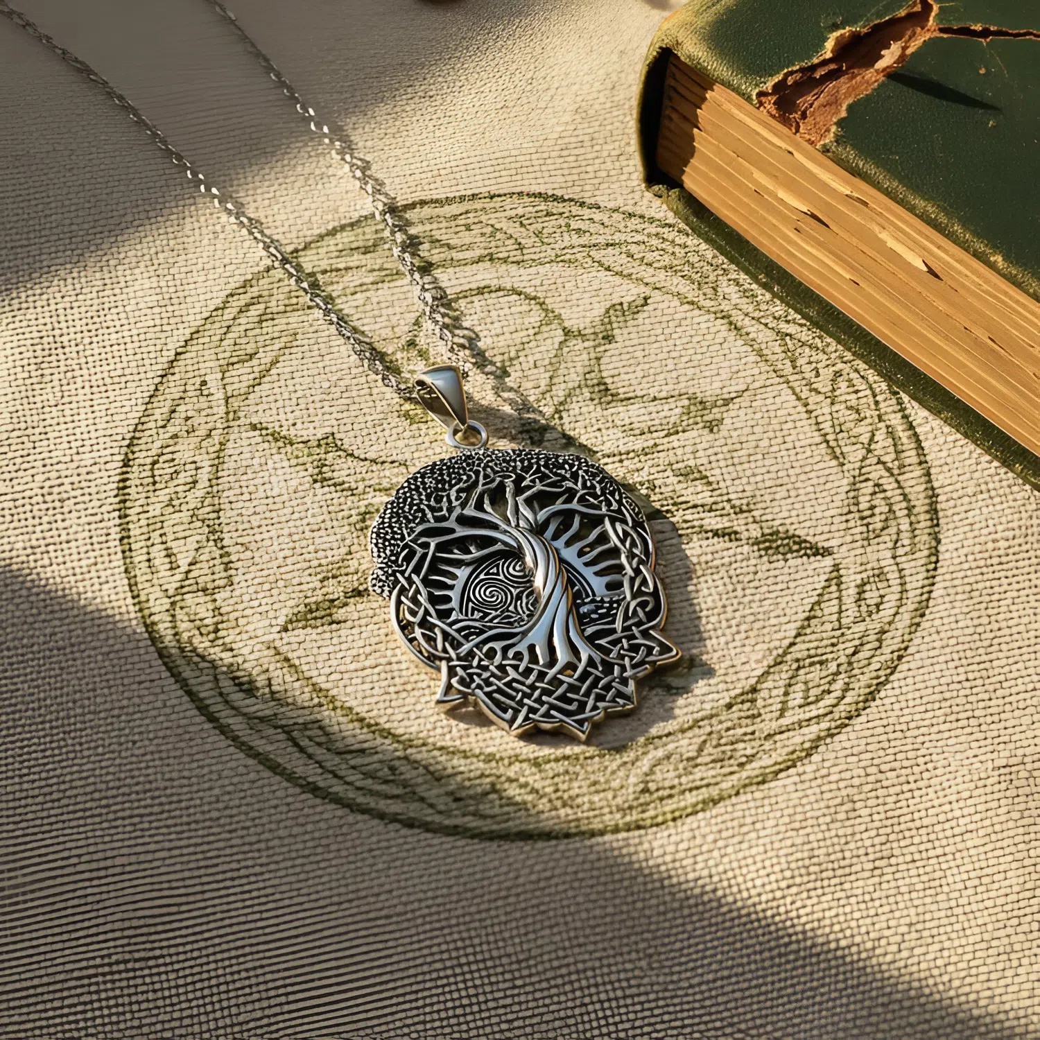 Tree of Life Pendant Sterling Silver Celtic Knot Jewelry Yggdrasil Sun Moon