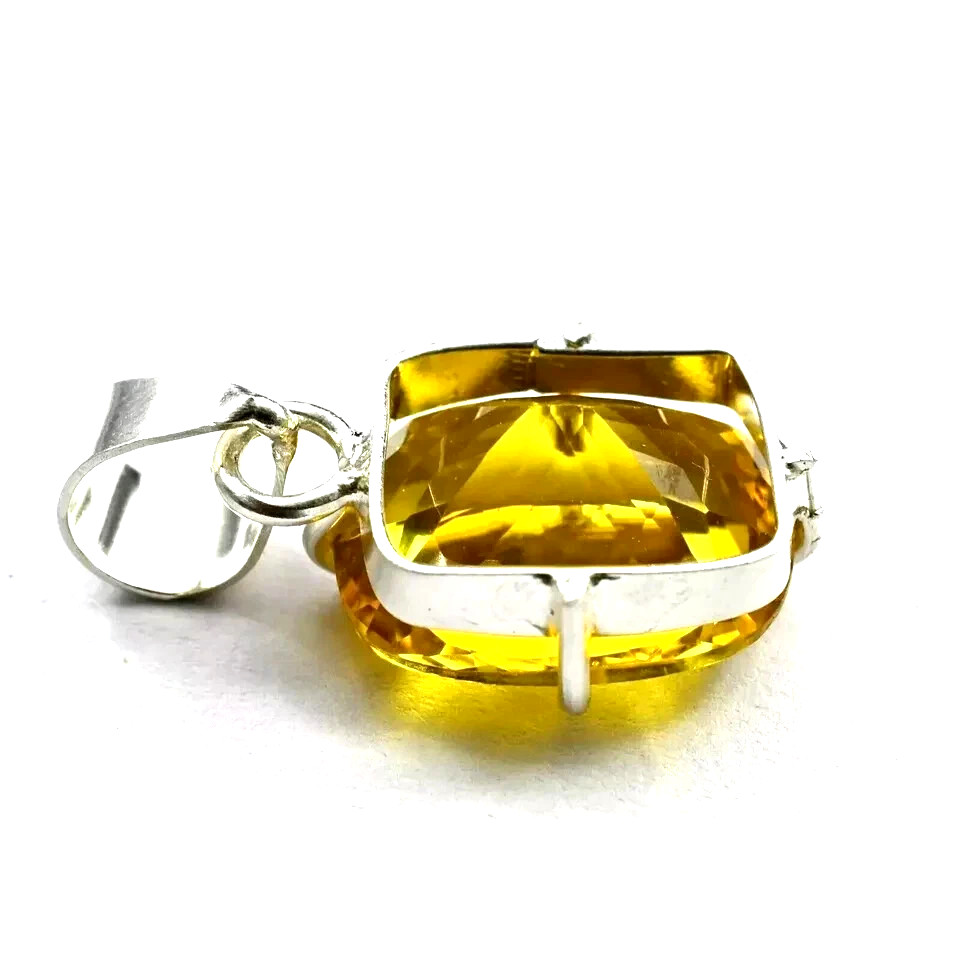 Natural 25 Ct Yellow Sapphire Cushion Cut 925 Solid Silver Pendant Gemstone