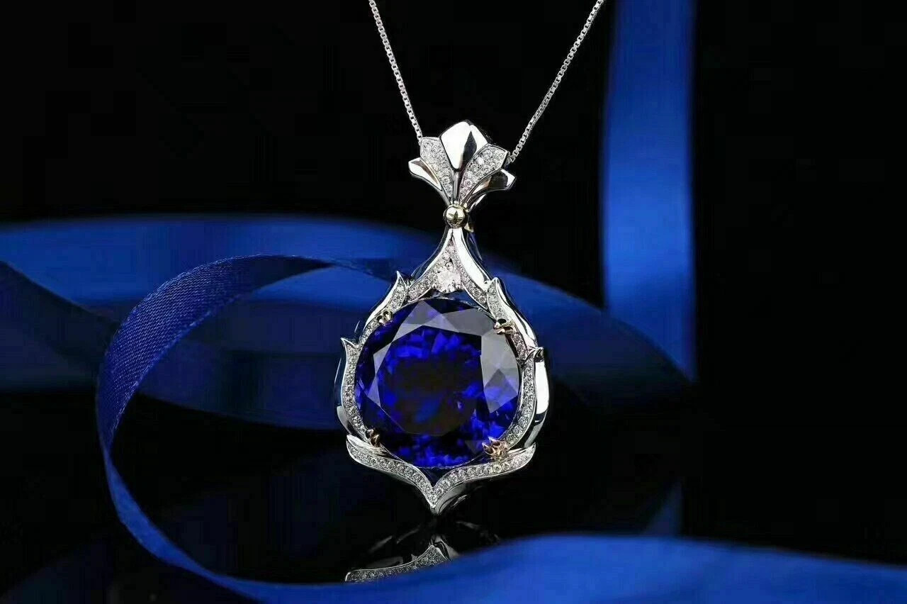 3Ct Round Cut Blue Sapphire Solitaire Pendent White Gold Finish 18” Free Chain