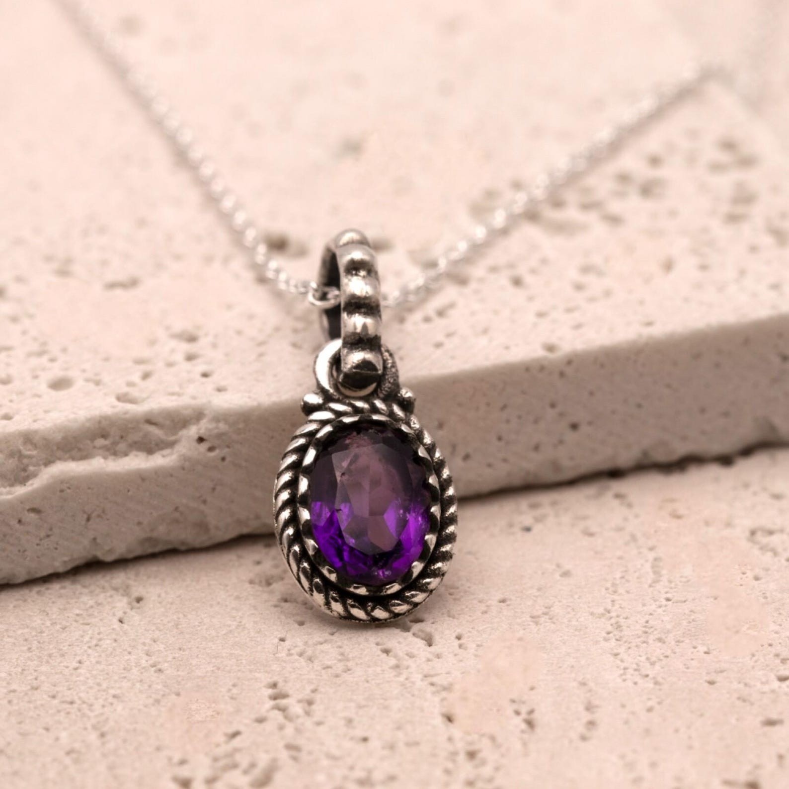 Purple Amethyst Stone Pendant Minimalist Oval Pendant For Women And Adults