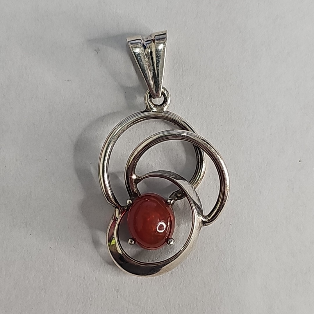 Beautiful 925 Sterling Silver Multi Ring Pendant Orange Citrine Stone 7.5g H259