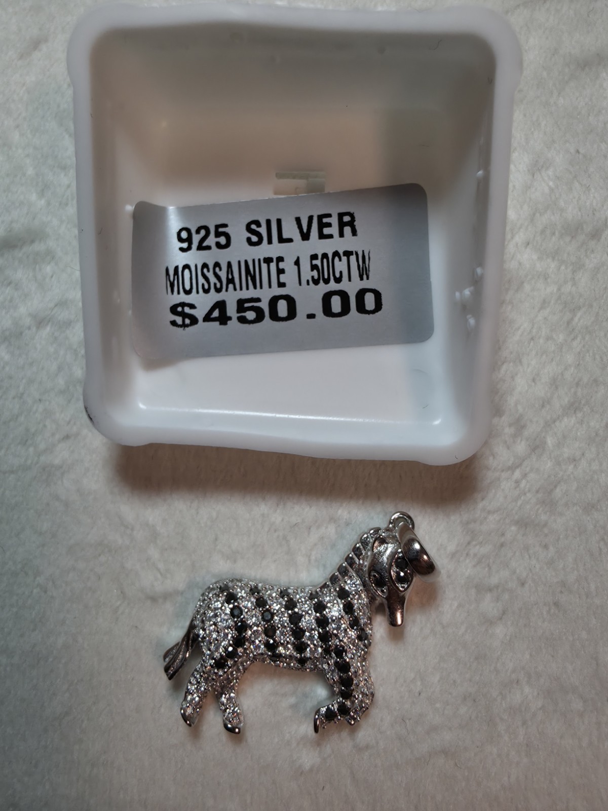 1.50CTW Moissanite Zebra Charm Pendant 925 Sterling Silver