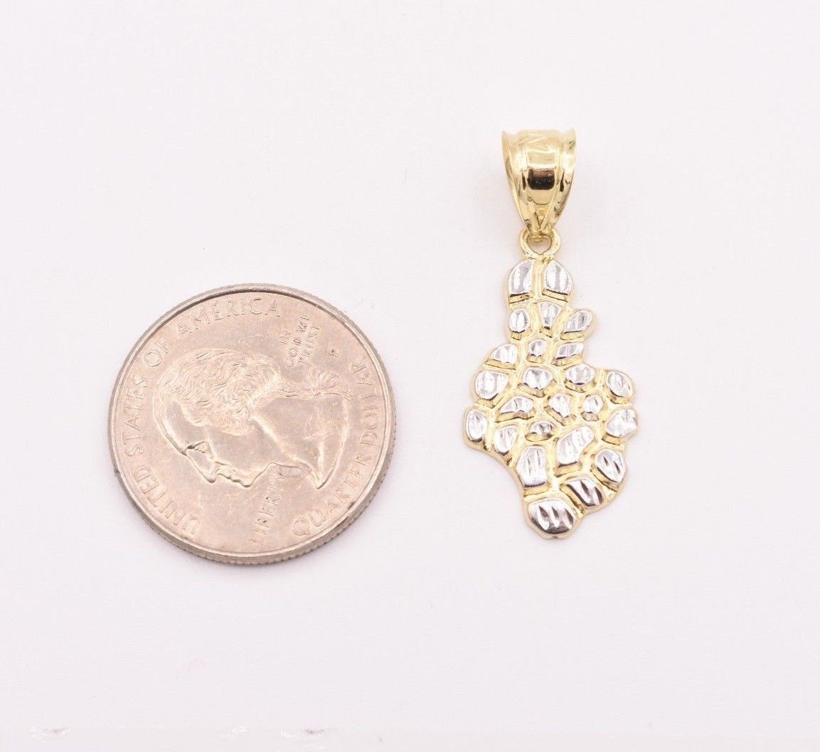 1 3/8″ Nugget Diamond Cut Charm Pendant Real 10K Yellow White Gold GREAT GIFT!