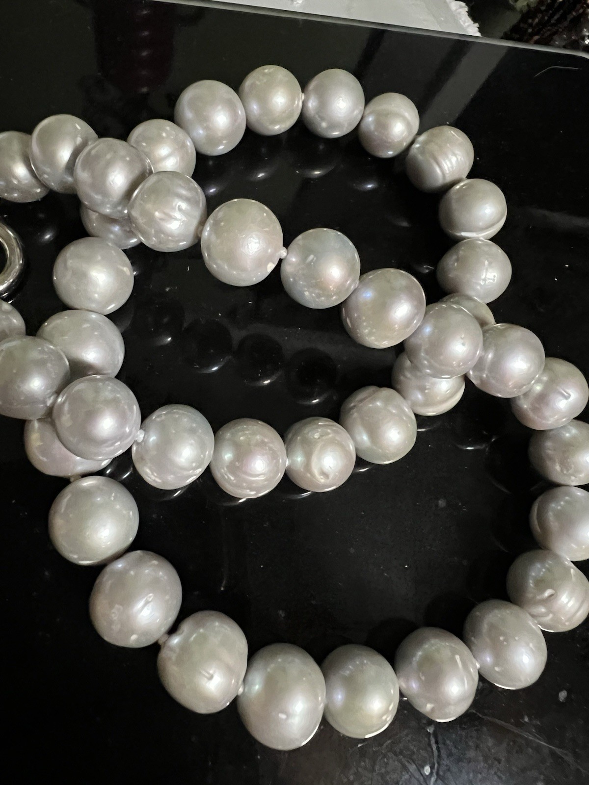 Heavy 100g Vintage OP Grey Pearl Strand Necklace Knotted Sterling Silver 925