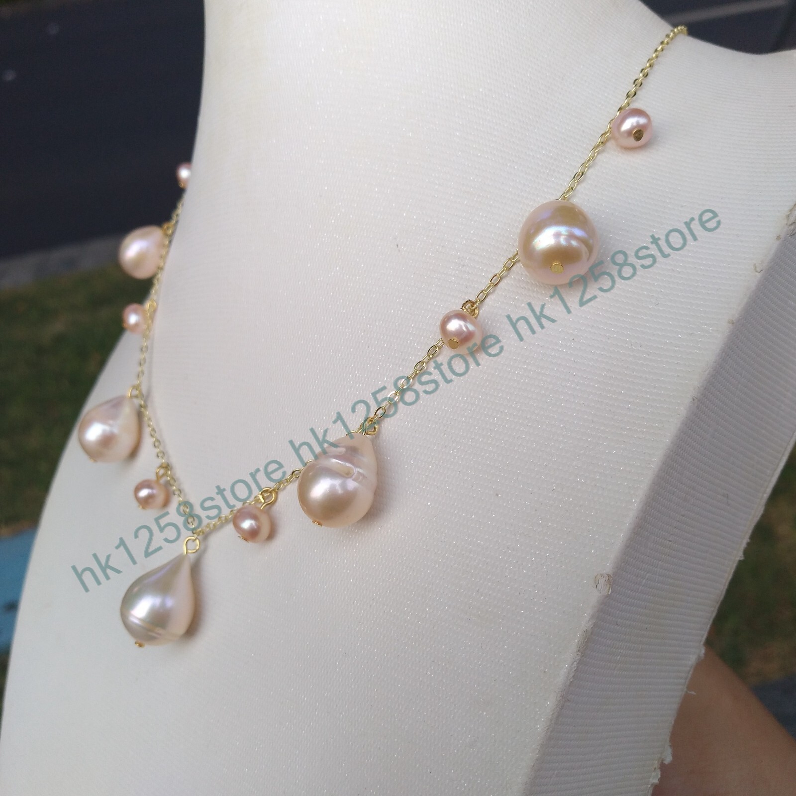 18″ Natural South Sea Genuine Pink Purple Pearl Necklace Pendant 14k Gold P