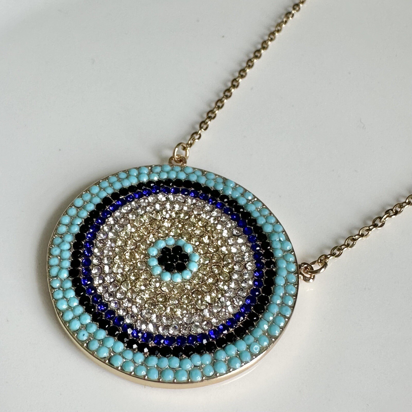Large Evil Eye Necklace Rhinestone Gold Protection Amulet Good Luck Karma NEW