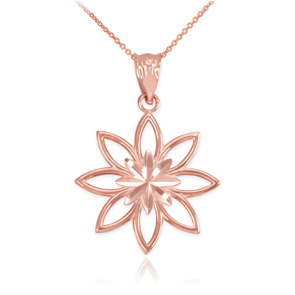Gold Polished Daisy Pendant Necklace (Available in Yellow/Rose/White Gold)