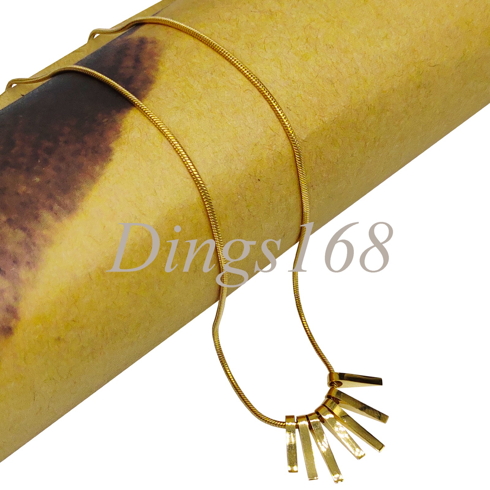 18K Yellow Gold Filled 0.5×0.6inch 7-Square Bar Pendant 16″+2″ 1mm Thin Necklace