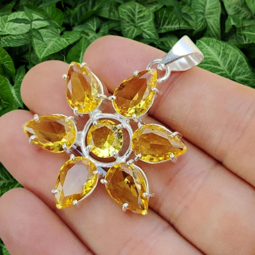 Star Yellow Citrine Gemstone Handmade 925 Sterling Silver Gift Jewelry Pendant