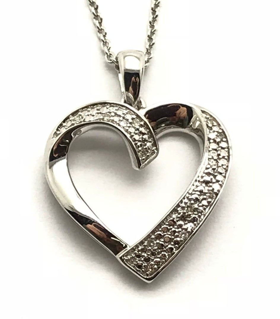 Sterling Silver 925 Diamond Accent Swirl Heart Love Anniversary Pendant Necklace