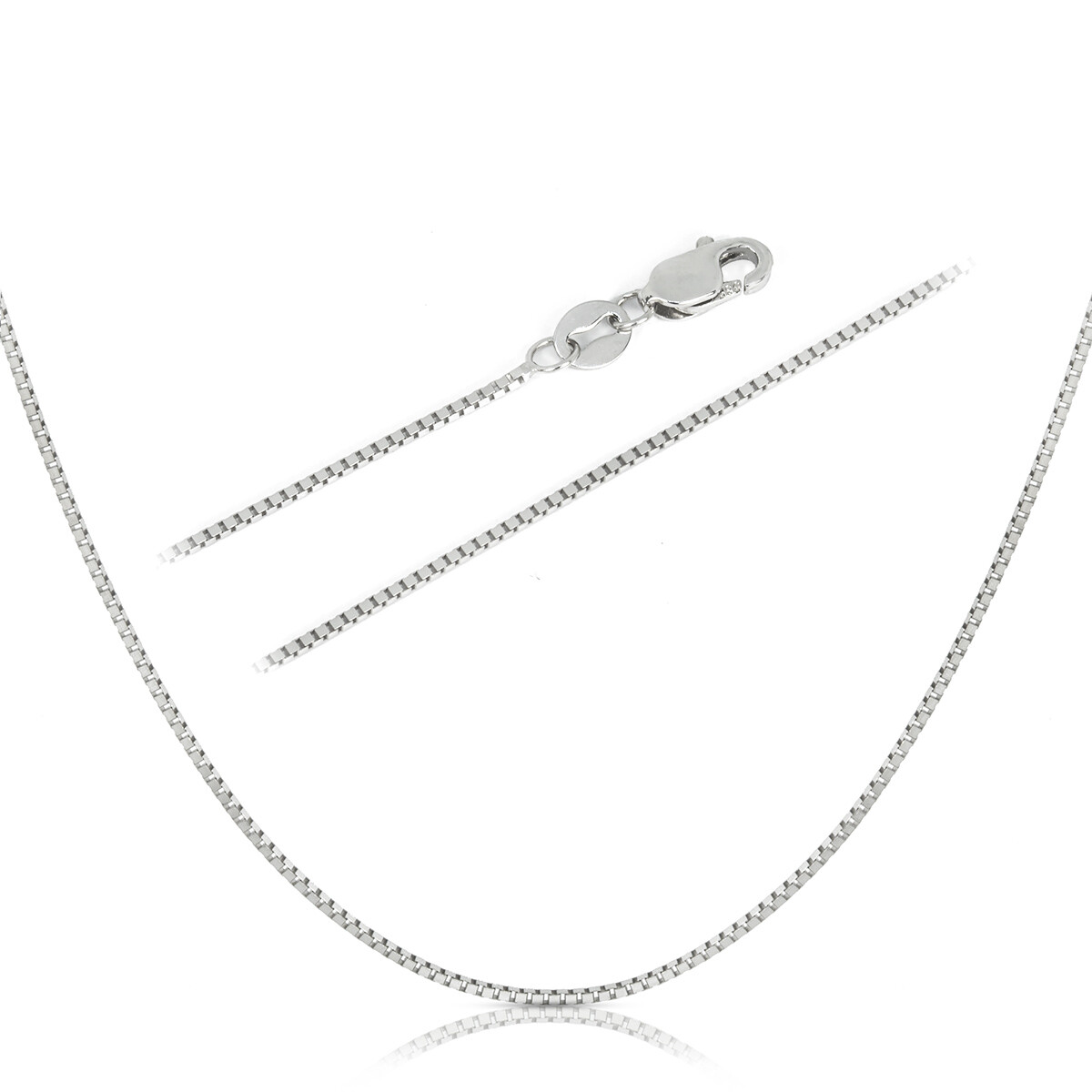 14k White Gold Classic Box Chain 0.45mm Width 16″-20″ Inch Length Necklace