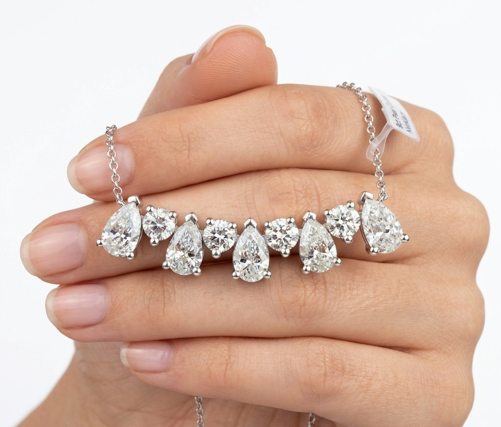 1.30Ct Pear & Round CVD Lab Grown Diamond Pendant Necklace 14K White Gold