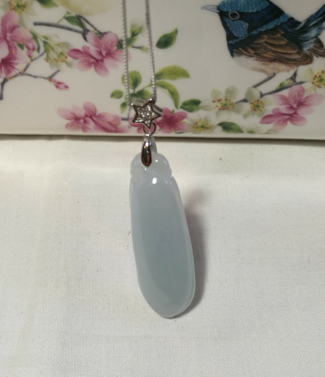 Certified Jadeite Jade pendant (S41*16mm) in sterling silver necklace L40/45cm