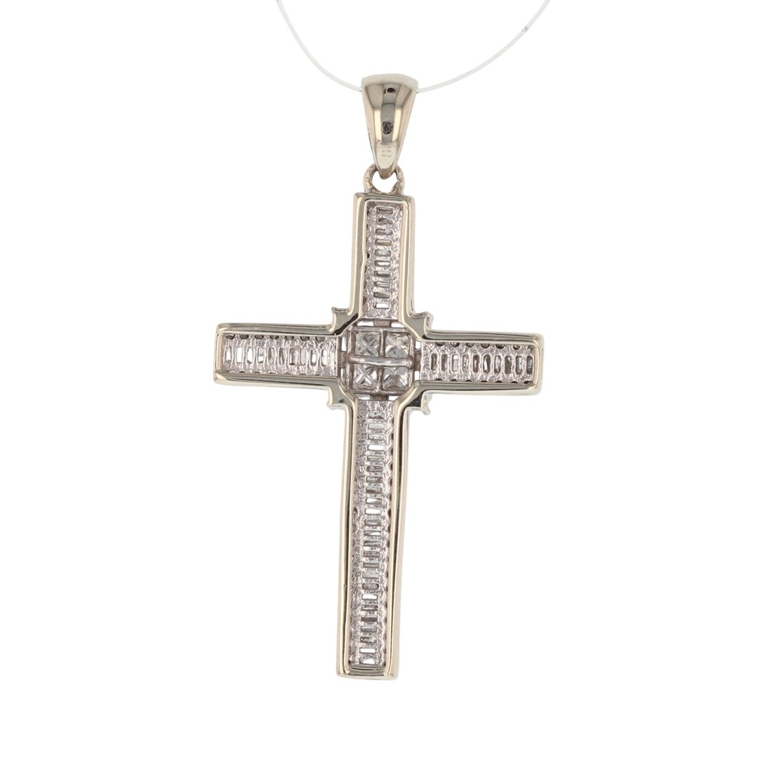 .66ctw Multi-Cut Diamond Religious Cross Pendant without Chain 10k White Gold