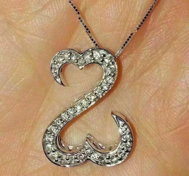 1.50 Ct Lab Created Round Cut Diamond Open Heart Pendant 14K White Gold Finish