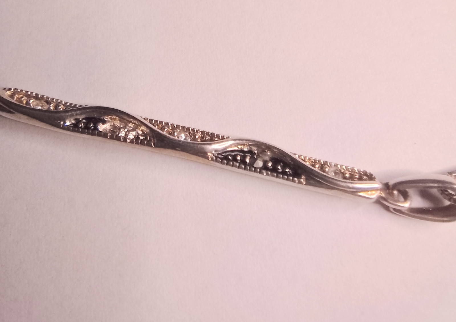 925 Sterling Silver Ribbon Twist Vertical Bar Pendant Necklace 18″ Dainty 4.82g