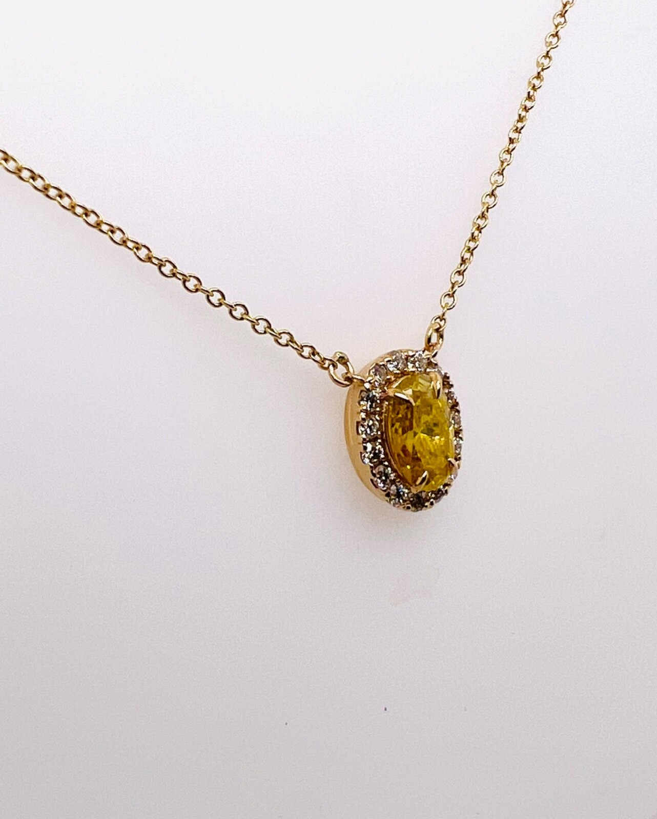 1.50ctw Double Halo Oval Fancy Yellow Diamond Necklace 14K Solid Yellow Gold
