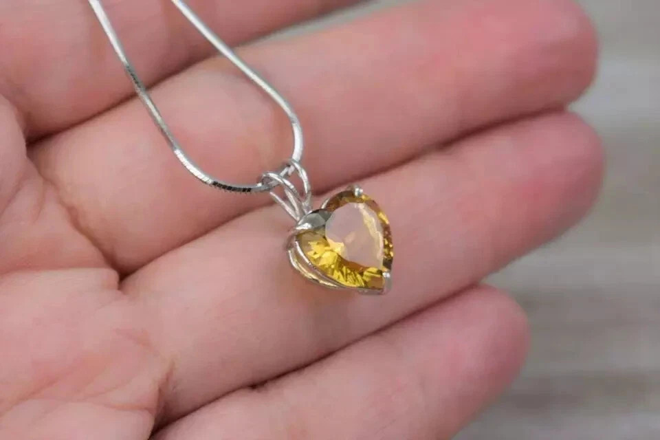 2Ct Heart Cut Yellow Citrine Solitaire Pendant 14K White Gold Finish