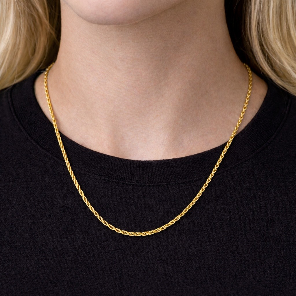 Italian 1/200 14k Yellow Gold Overlay Rope Chain Necklace Bracelet Set Cadena