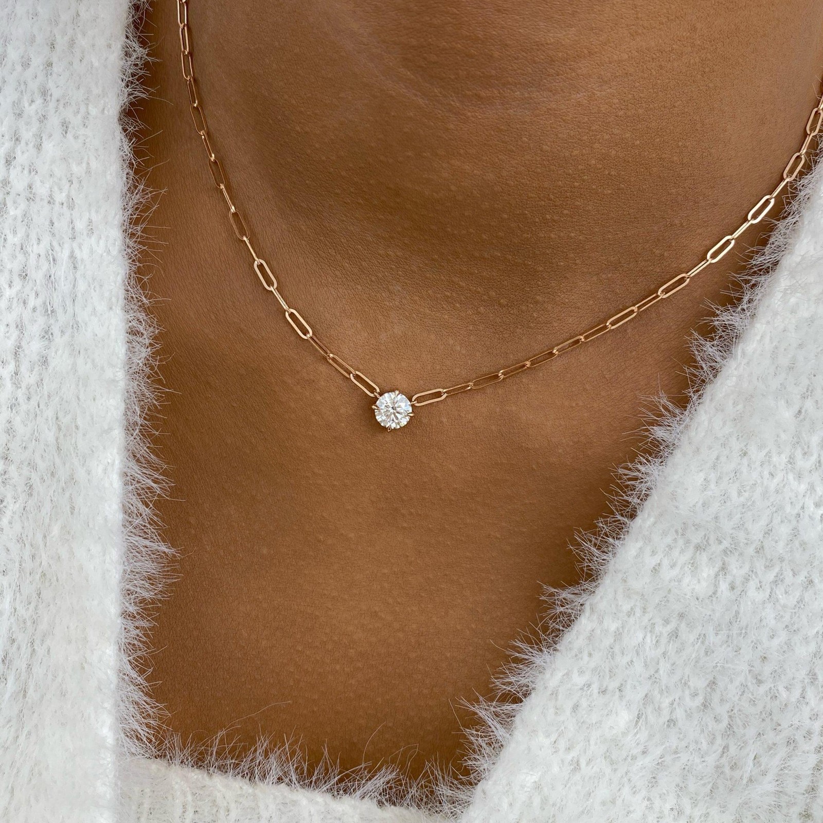 1ct Round Pendant Necklace Rose Gold 14K Labcreated Diamond E/VVS2 Cert