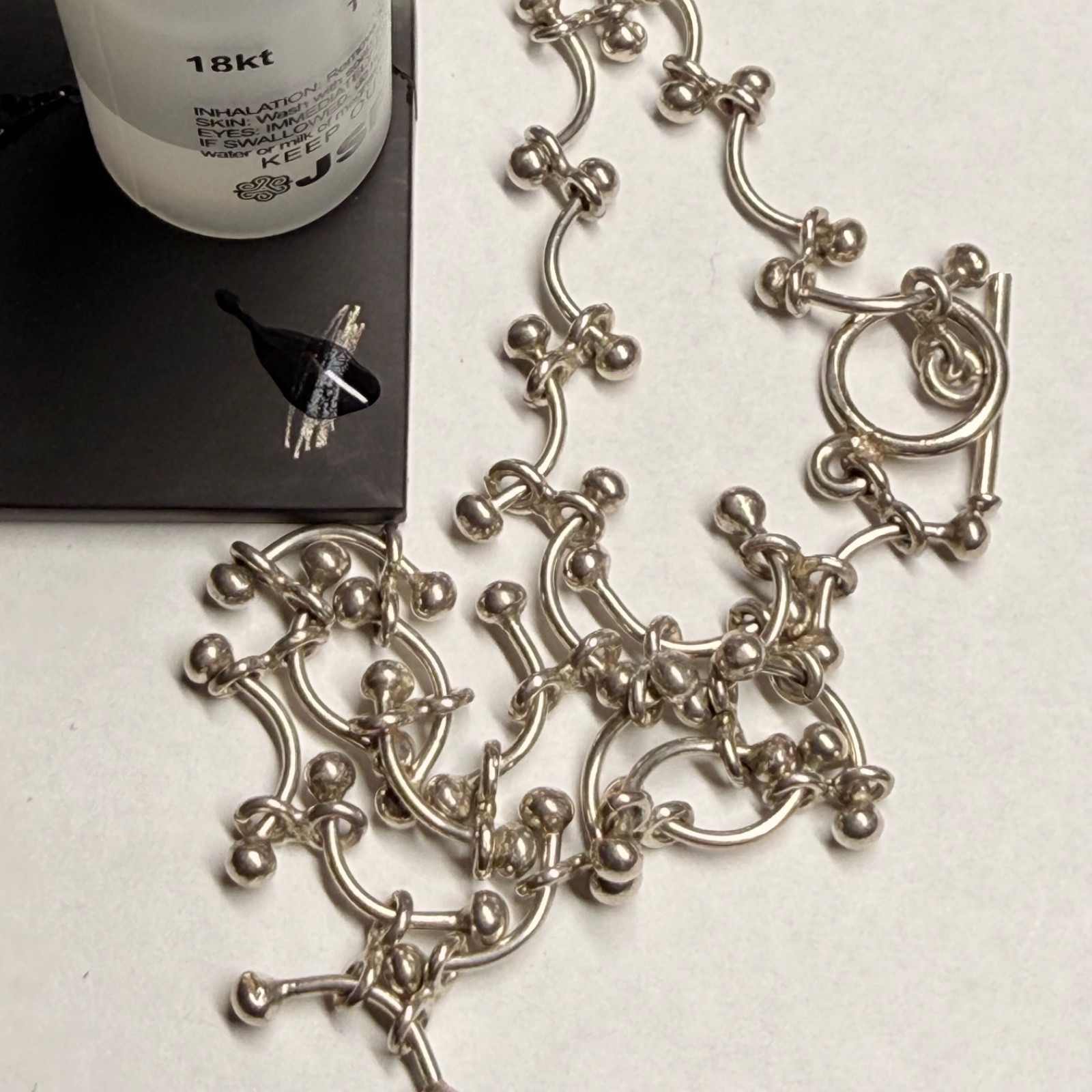 Sterling Silver 925 Curved Bar & Ball Link Necklace Modernist Toggle Clasp 33+g
