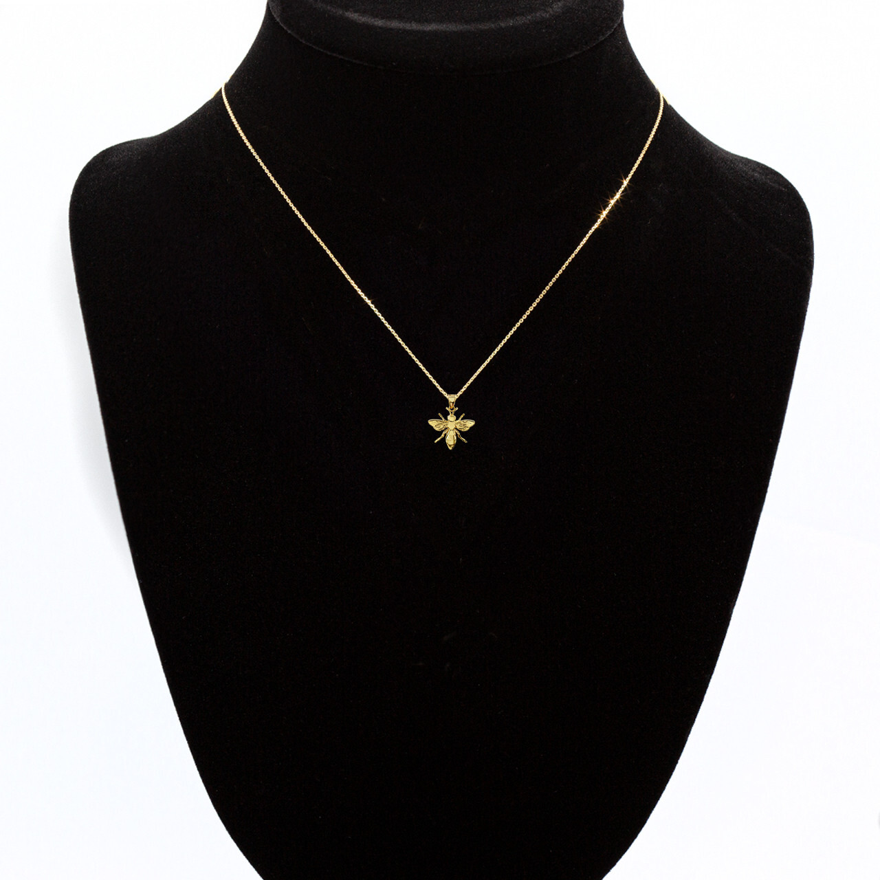 Gold 3D Bumble Bee Charm Pendant Necklace (Available in Yellow/Rose/White Gold)