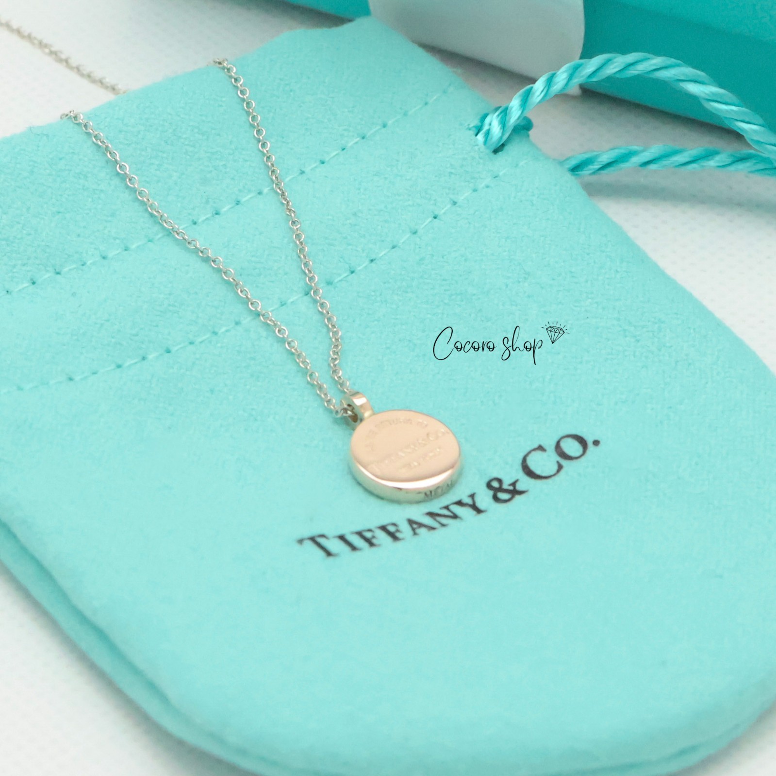 Authentic Tiffany & Co. Return to Round Necklace Silver 925 & Rubedo w/Pouch