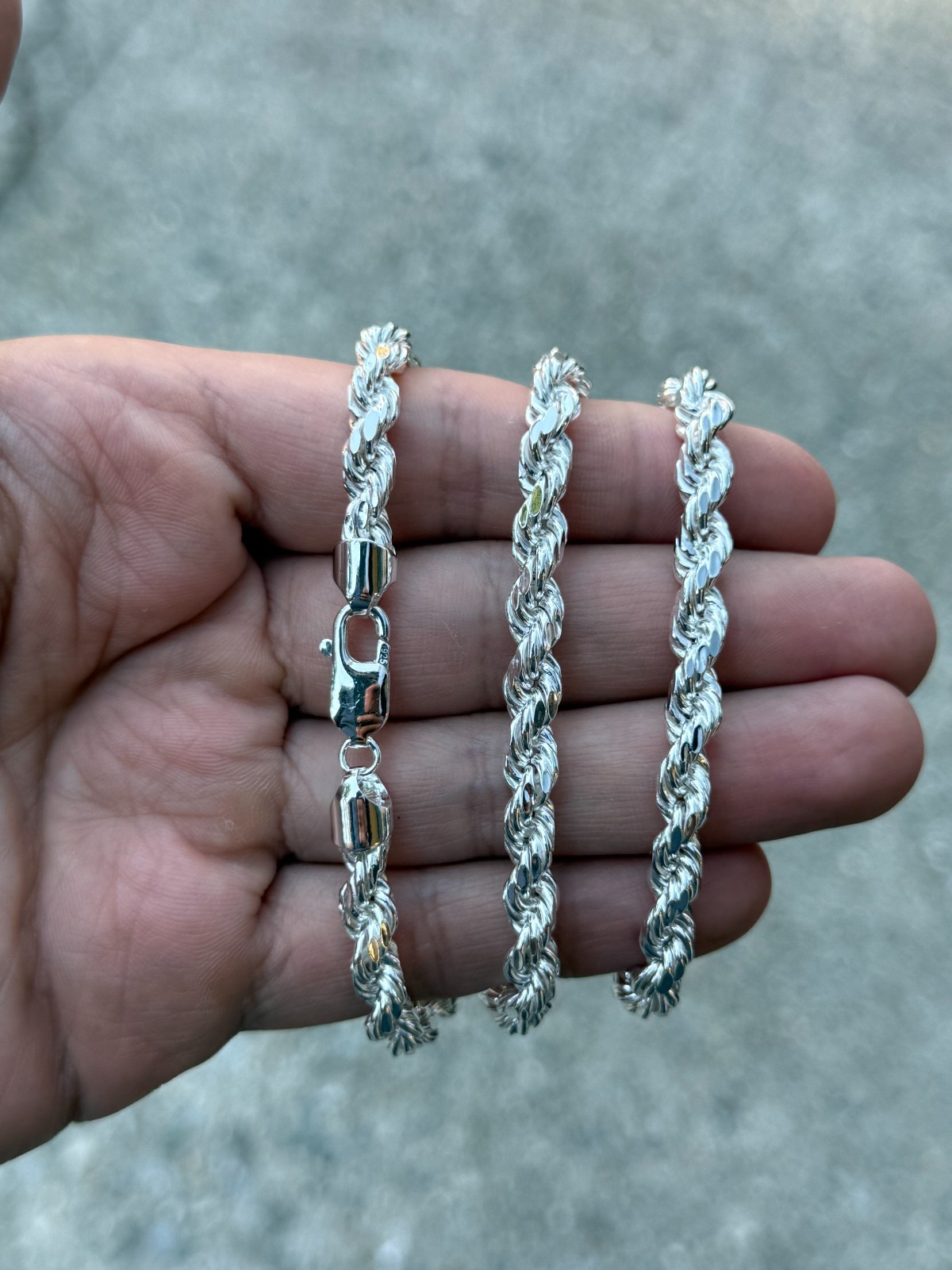Solid 925 Sterling Silver Italian Rope Chain Mens Necklace 6.5mm – Diamond Cut