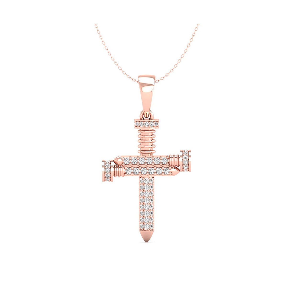 0.60 CT E-F/VVS Round Lab Grown Diamond 14K Gold Engagement Nail Cross Pendant