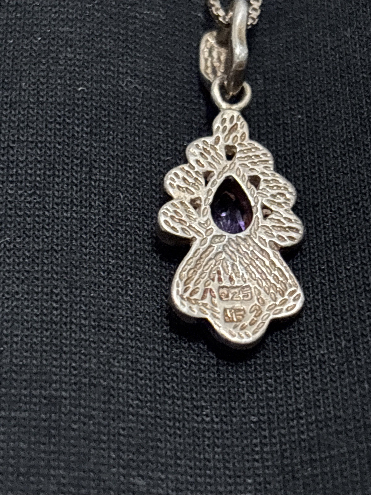 925 Italy Sterling Silver 18” Thin Box Chain & Amethyst Stone Pendant Necklace