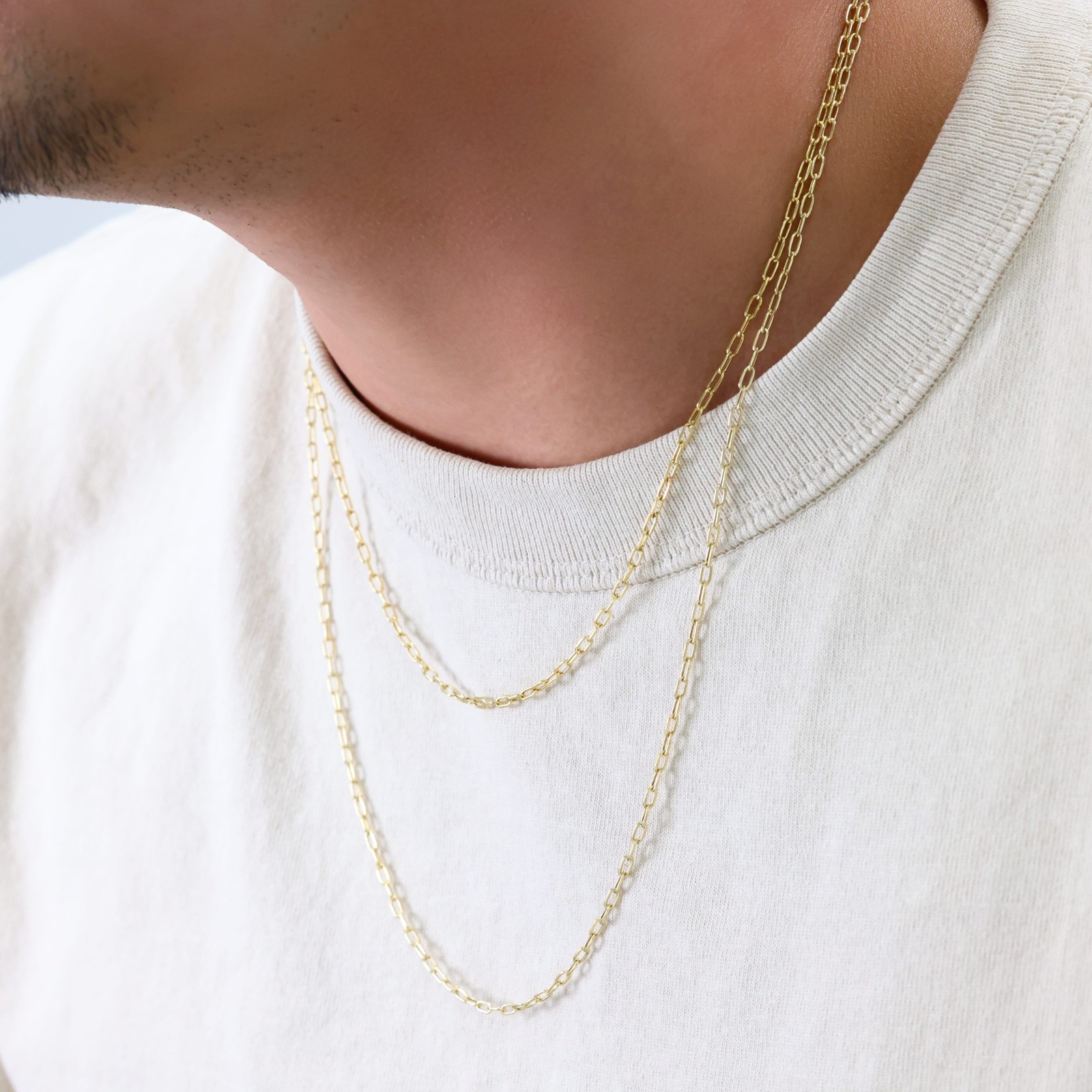 14k Yellow Gold 2mm Paperclip Chain Dainty Link Necklace Womens Mens 16″- 24″