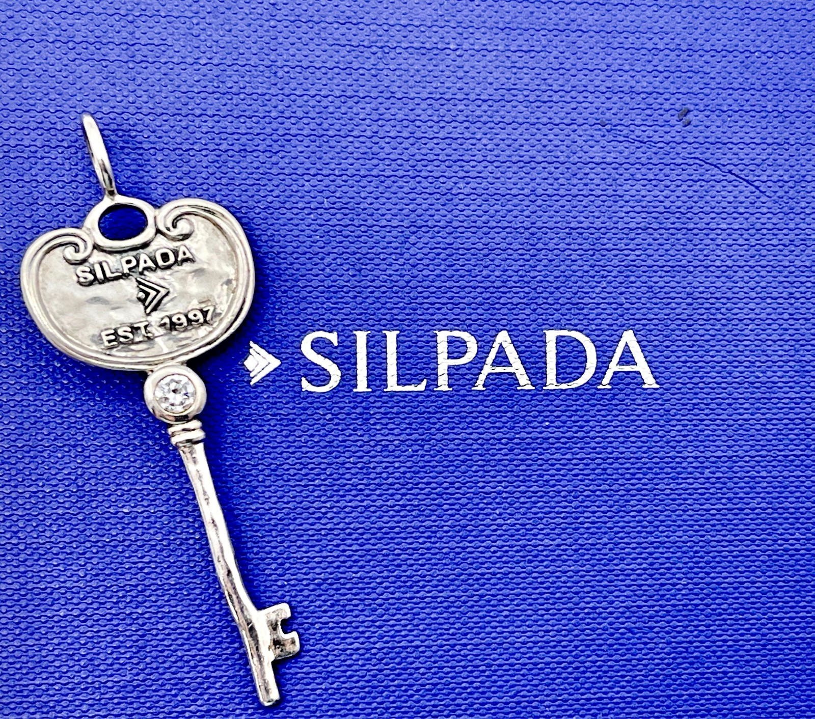 Vtg. Silpada .925 Sterling CZ, Key To My Heart, Skeleton Key 1997 Pendant, S3529