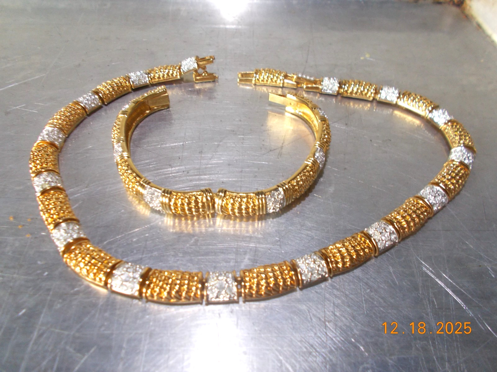 Swarovski Branded Bracelet and Necklace Set, Gold Tone, Loaded with crystals!