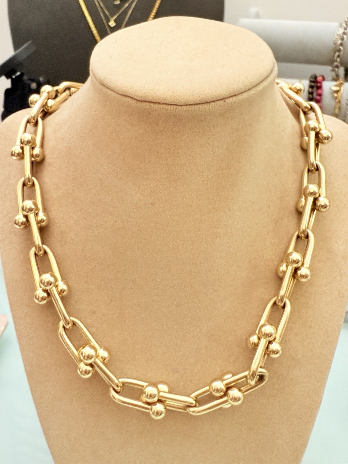 18K Pure Gold Large Horseshoe Chunky Link Chain Necklace Unisex USA
