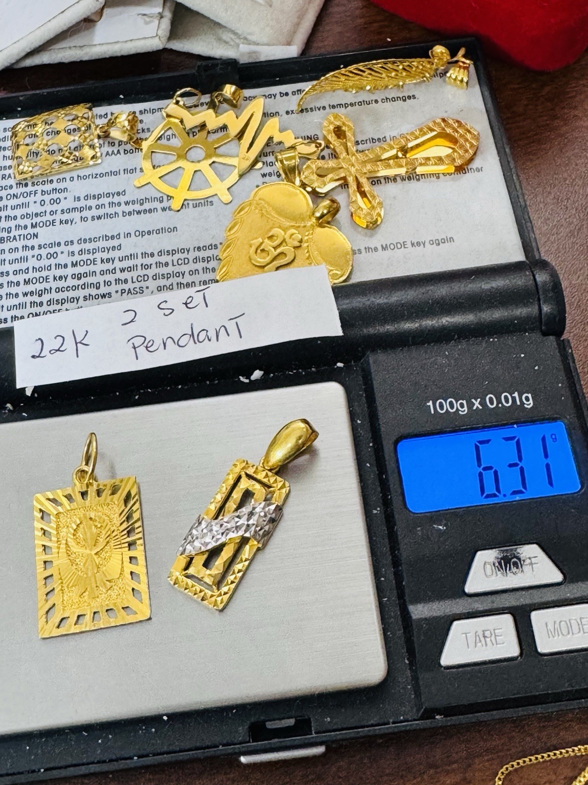 22K 916 22C Real Gold Two Set of Pendant 1 Rectangle & 1 Divine Allah 6.3g