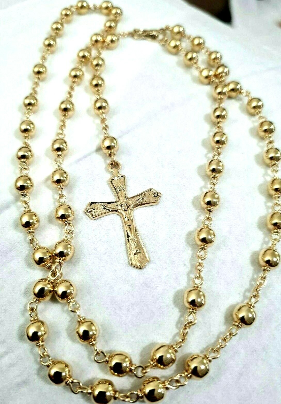 Genuine New 9ct Yellow Gold Ball Rosary Bead Chain Necklace Religious 70cm