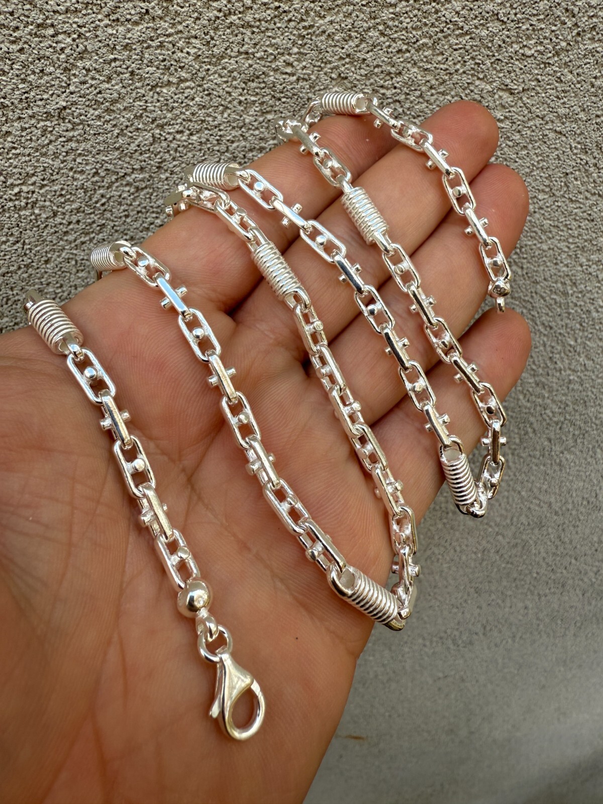 Real 925 Sterling Silver Handmade 5mm Spring Barrel Bullet Rolo Chain Necklace