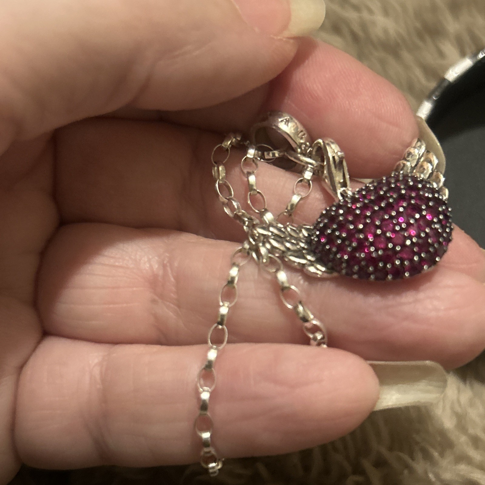 Rare Thomas Sabo 925 Silver 3D Red Stone Set Winged Heart Pendant 70cm TS Chain