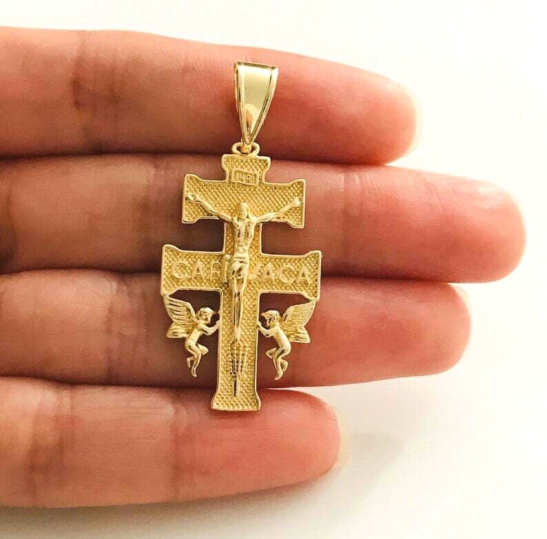 18K GOLD FILLED CARAVACA CROSS PENDANT/MEDALLA CRUZ DE CARAVACA PROTECCION- P93