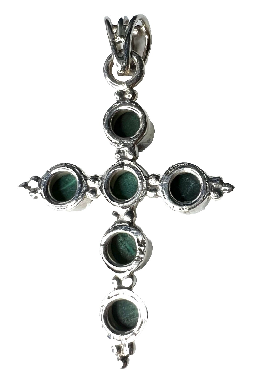 Malachite Sterling Silver Cross Pendant 1.25”Wx2”L NEW India