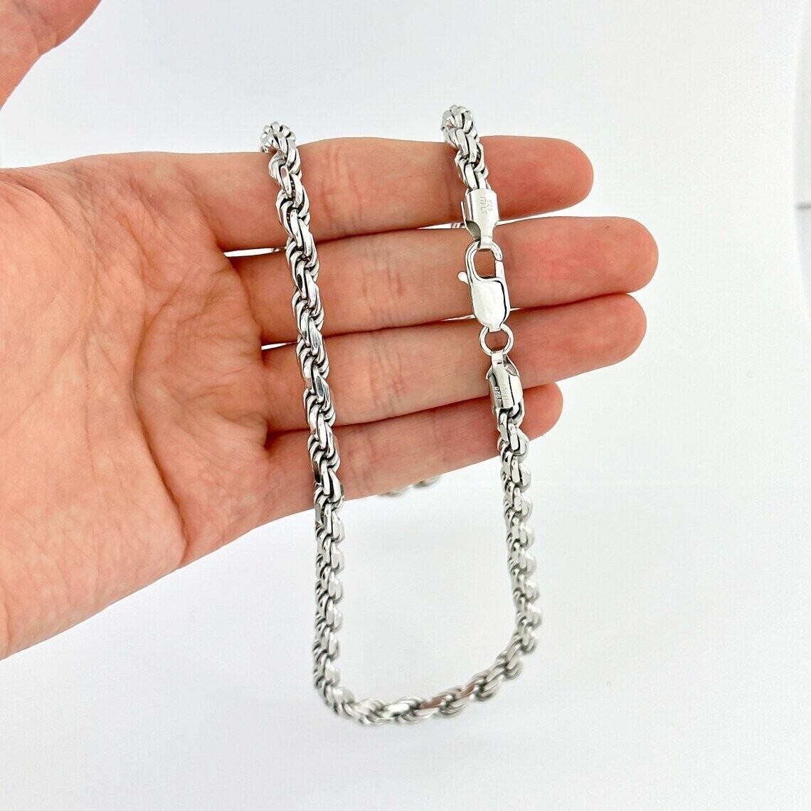 925 Sterling Silver Diamond Cut Rope Chain 5.50mm Mens Necklace Rhodium Finish