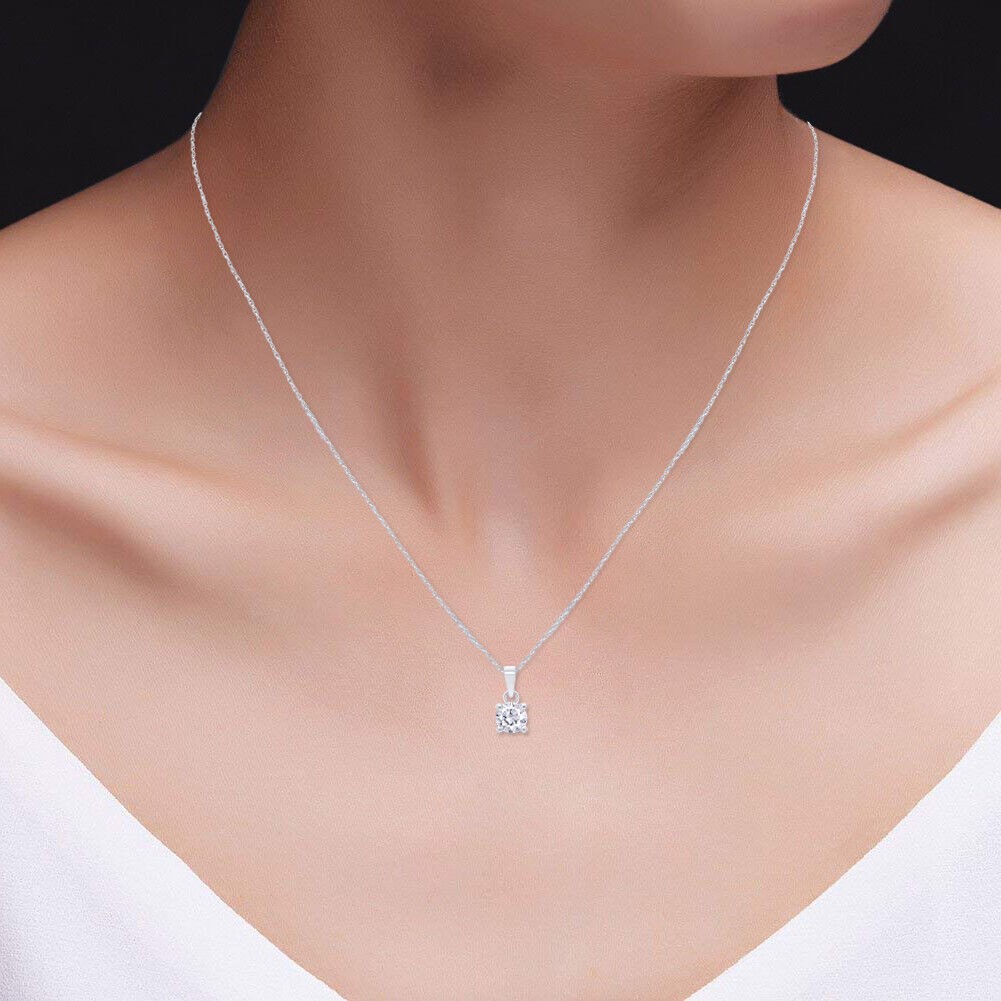 1/3 Ct Lab Grown Diamond Solitaire Pendant 18″ Necklace 14K White Gold