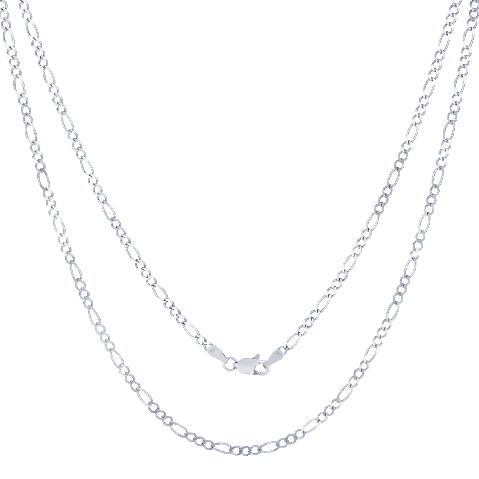 10K White Gold Solid 2.75mm Italian Figaro Link Chain Necklace Mens Womens 20″