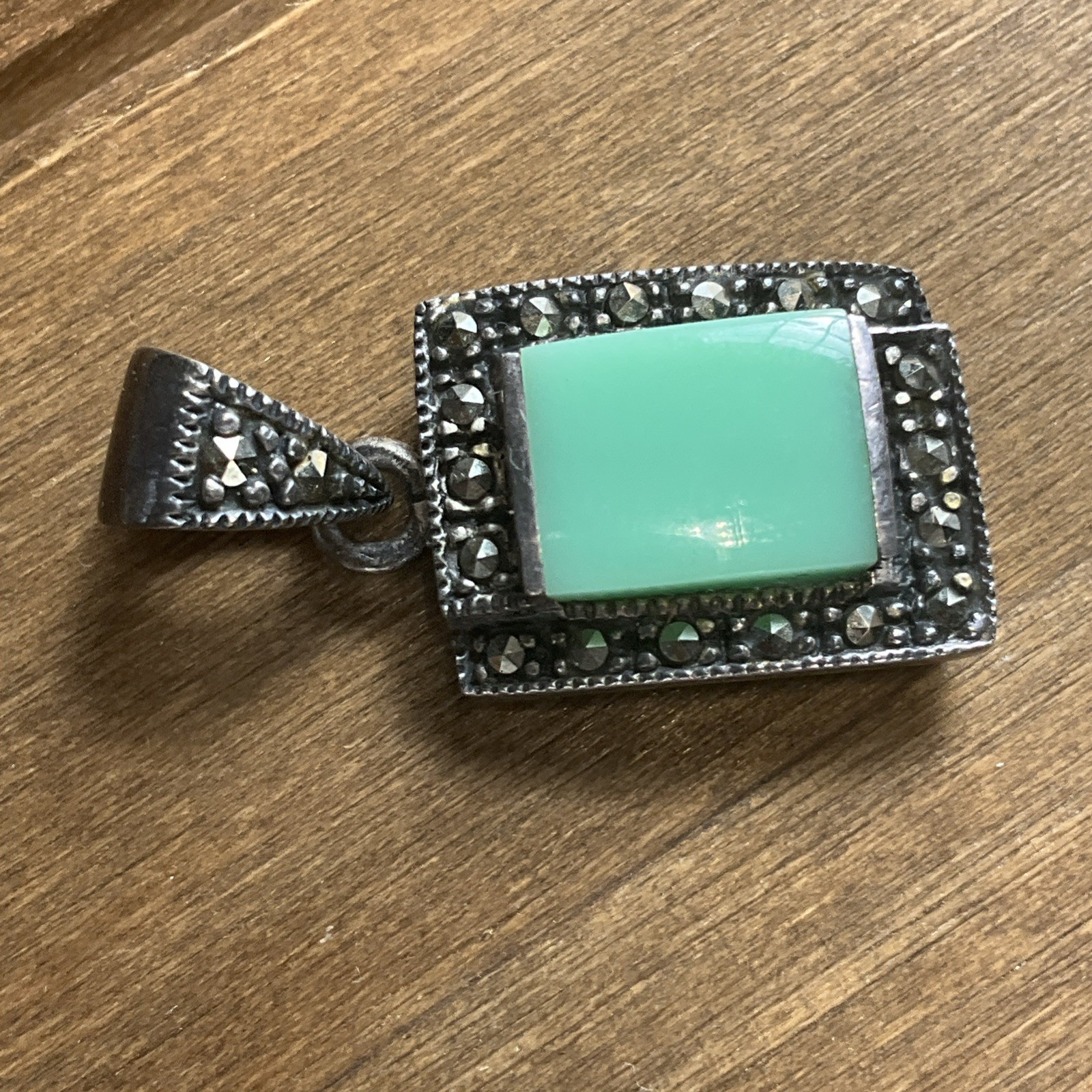 Marcasite & Green Necklace Sterling Silver 925 Italy – 4.20 Grams