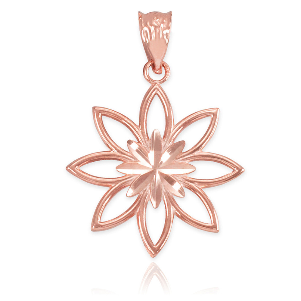 Gold Polished Daisy Pendant Necklace (Available in Yellow/Rose/White Gold)