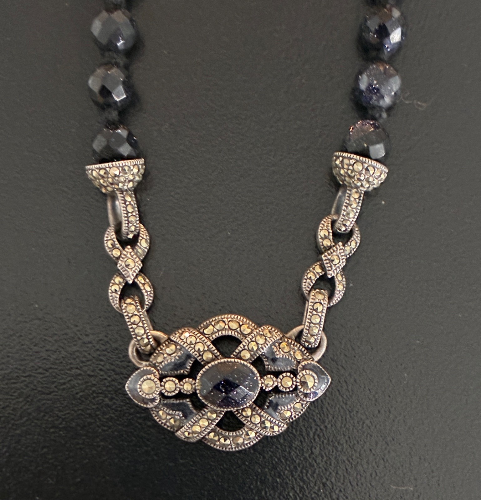 Vintage Judith Jack Sterling, Marcasite & BLUE SUNSTONE Necklace & EARRINGS TOO
