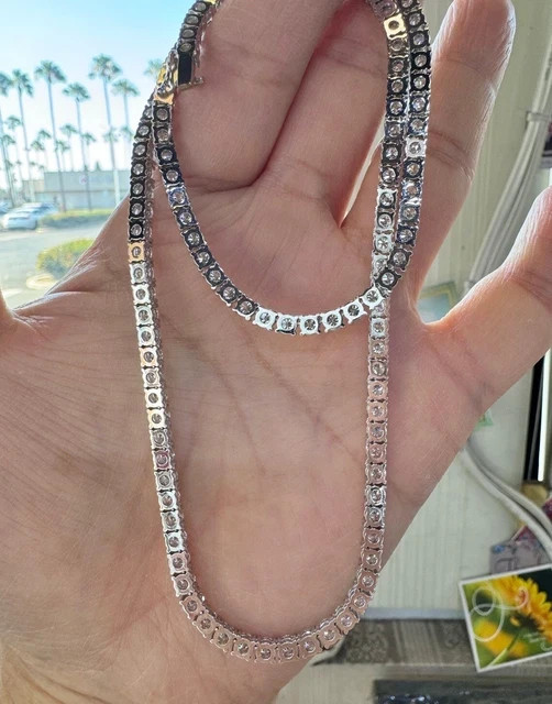 Men Genuine Moissanite Diamond Tennis Necklace D VS 29 Carat 14k Gold 20” Inch