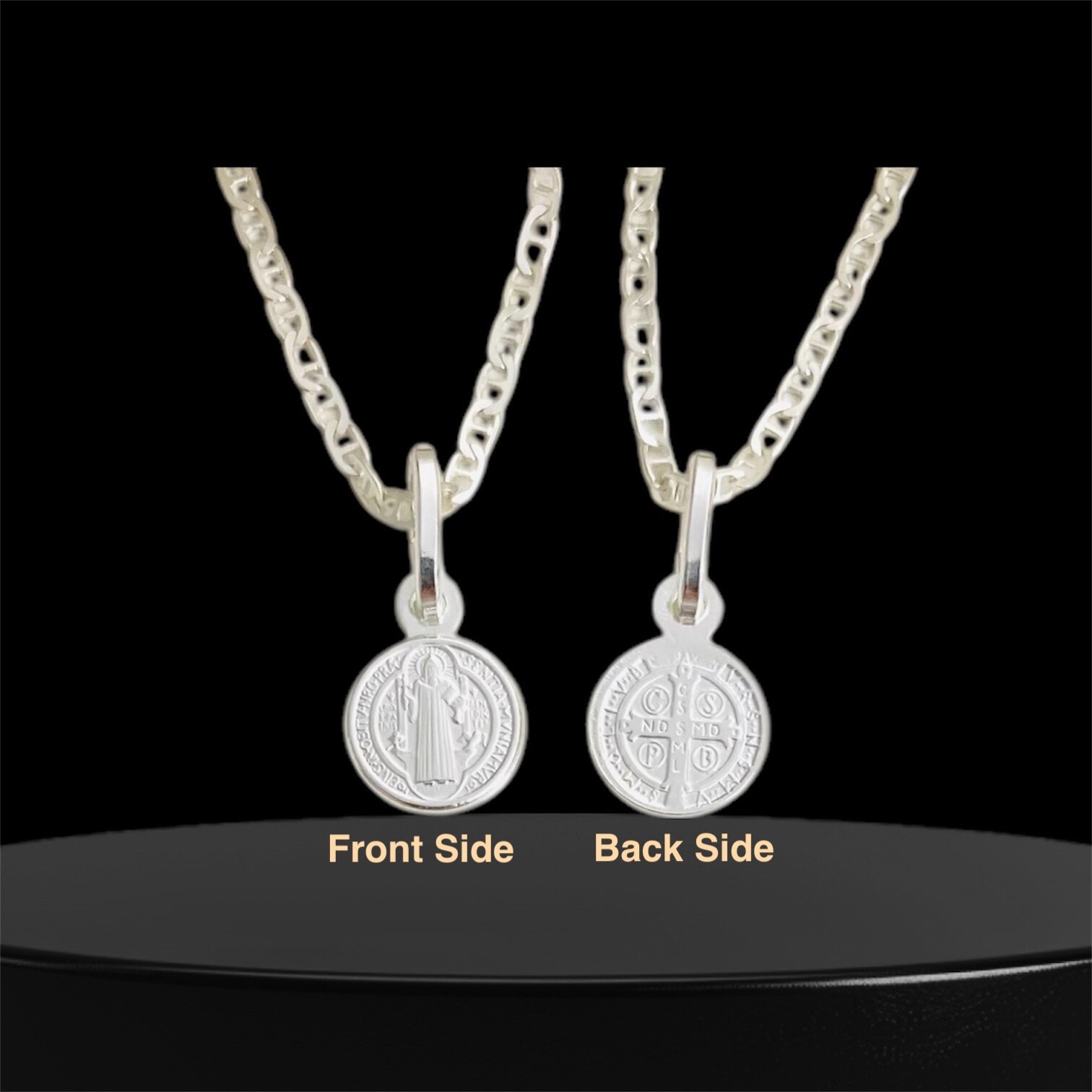 925 Sterling Silver Saint Benedict Pendant Necklace, 8mm Medal San Benito- N57