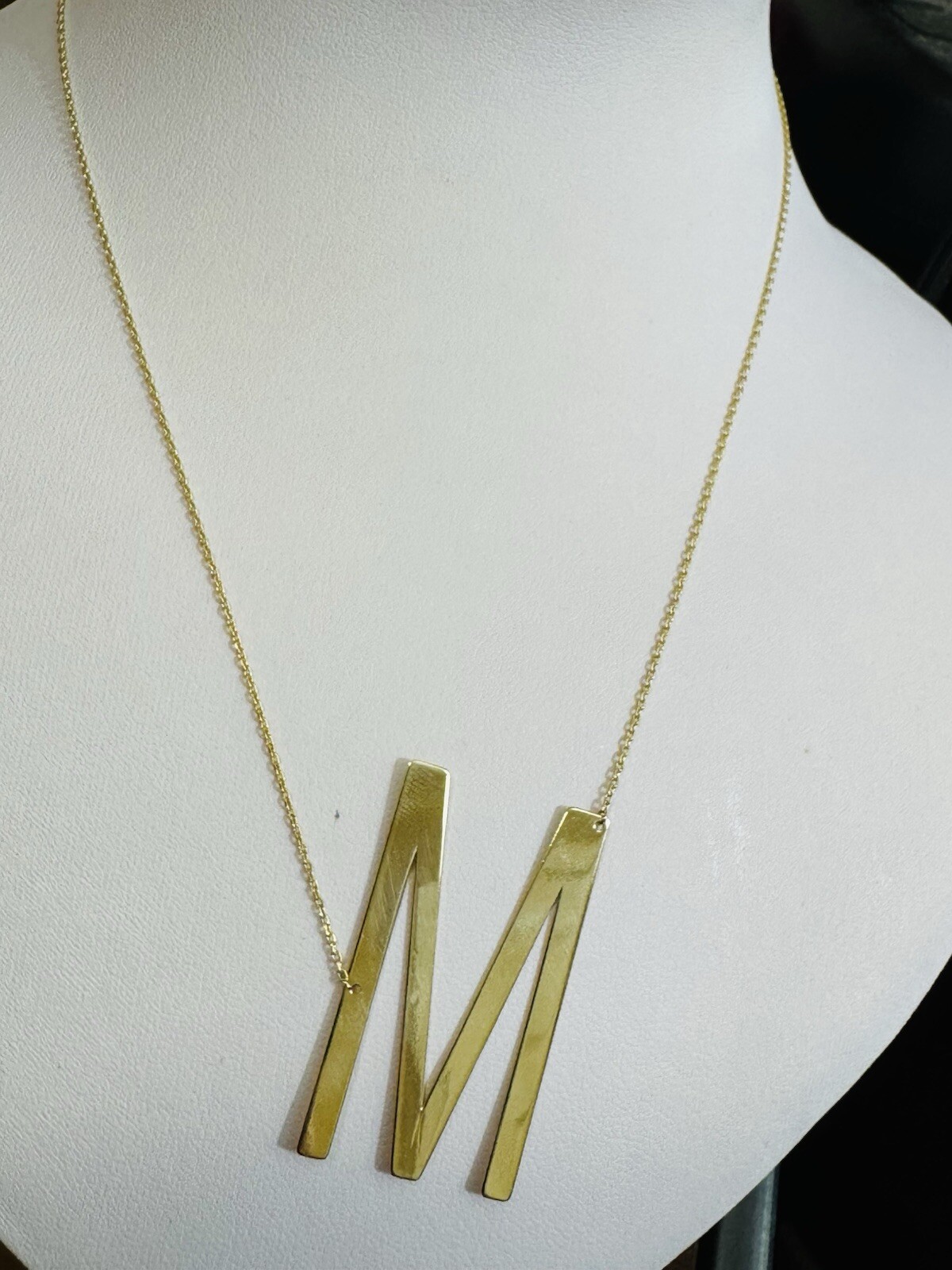 18K 750 Dubai Fine Gold Letter M initial Necklace 16.5/17.5” Long 1mm 5.2g